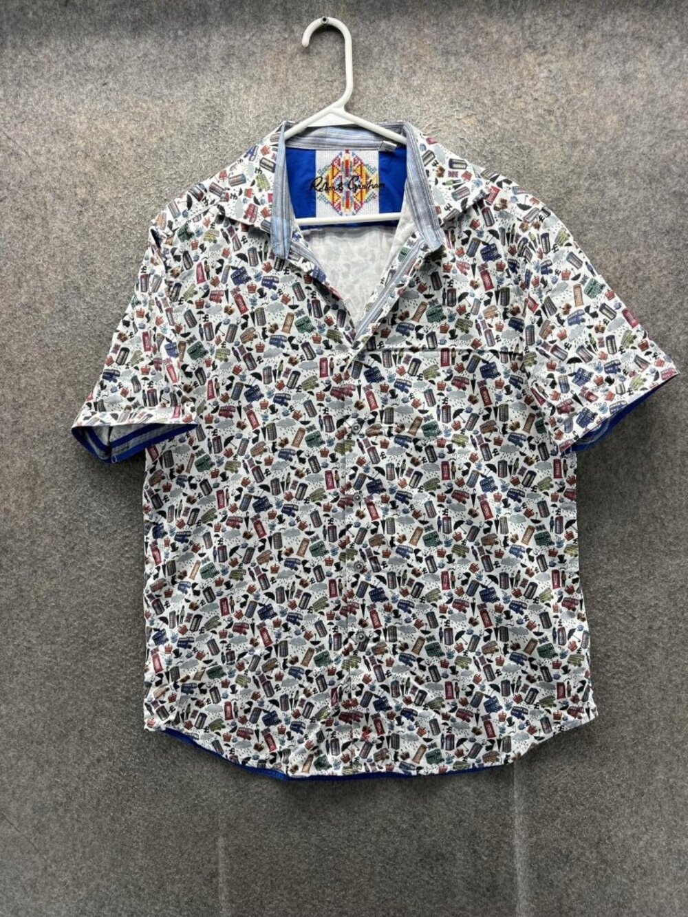 Robert Graham Shirt Men Medium Multicolor London Short Sleeve Button Up Cotton